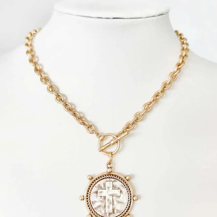 Gold Chain with Stamped Cross Coin