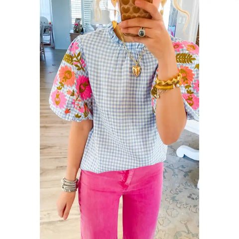 The Davie Gingham Embrodierd Top