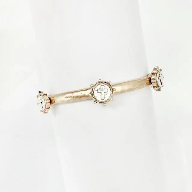 Gold Textured Cross Stretch Bracelet