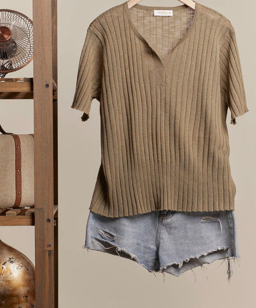 The Starla Ribbed Henley Top