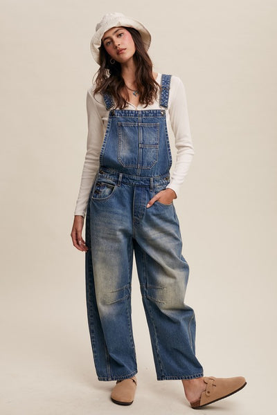 The Kate Denim Barrel Overalls