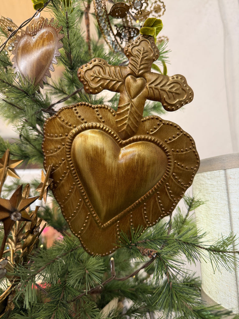Cross on Heart Tin Ornament
