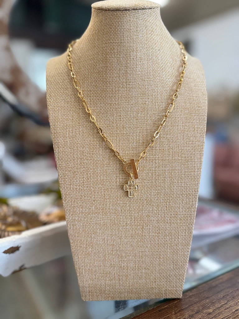 The Gold 4 Way Cross Toggle Necklace