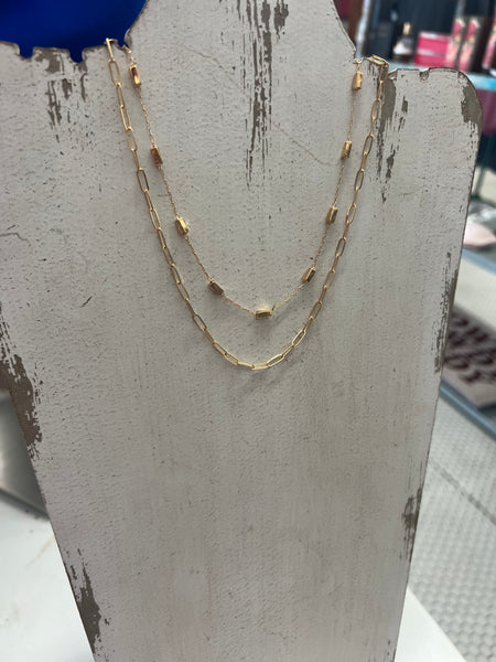 Paper Clip and Bar Chain Layered Necklace