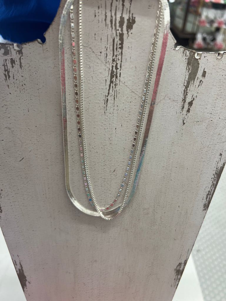 Silver Box Chain Layered Necklace