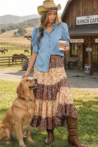 The Jessie Chambray Puff Sleeve Top