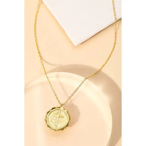 The Circle Coin Cross Necklace