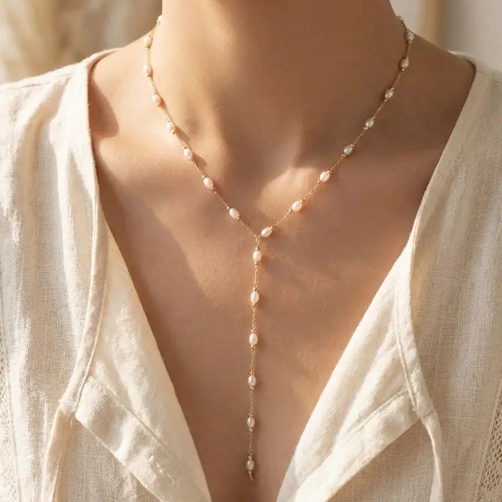 The Pearl & Gold Lariat Necklace