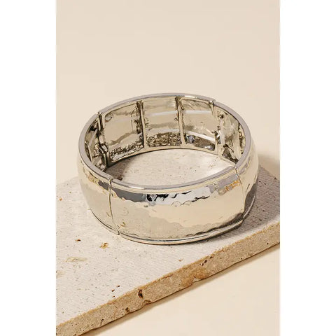 The Wide Silver Hammered Bangle