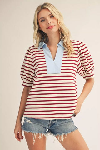 The Margie Maroon Stripped Top
