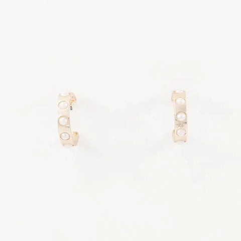 MATTE GOLD 1 " PEARL STUDDED EARRINGS