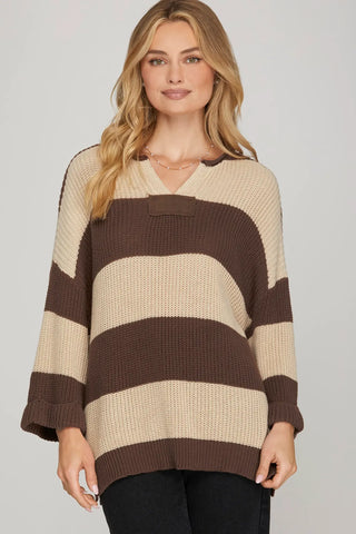 The Regan V- Neck Striped Sweater