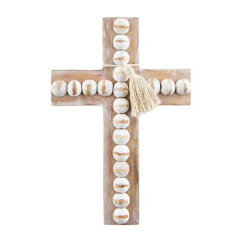 MUD PIE LARGE WOOD BEAD CROSS