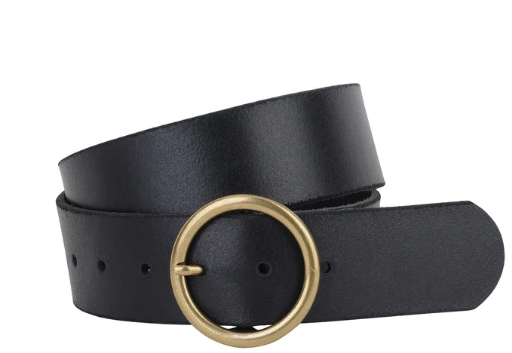 Classic Leather Belt with Brass Buckle