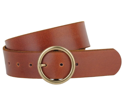 Classic Leather Belt with Brass Buckle