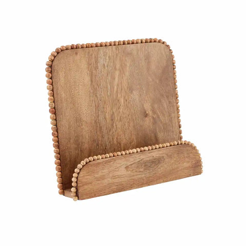MUD PIE NATURAL BEADED WOOD COOKBOOK HOLDER