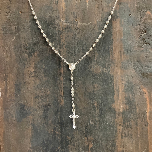 STERLING SILVER MED ROSARY BEAD NECKLACE
