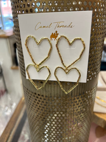 Gold Heart Dangle Earrings