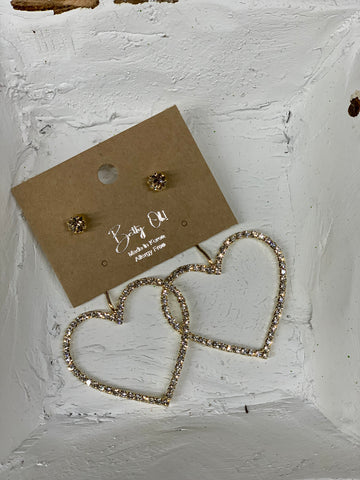 GOLD CRYSTAL HEARTS ON CHAIN EARRINGS