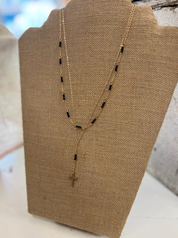 Gold and Black Crystal Cross Necklace