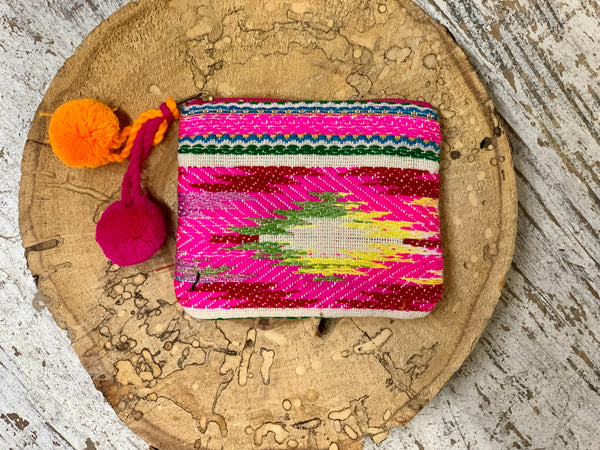 WOVEN POUCH WITH POMS